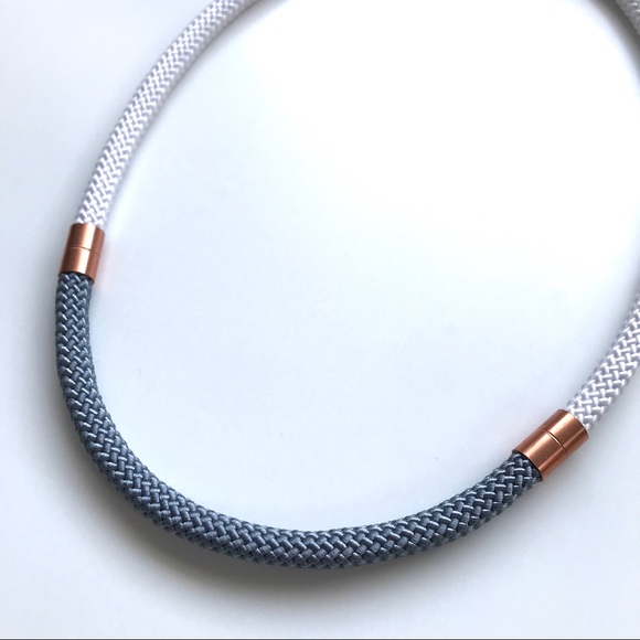 White + gray statement necklace with brass pieces - Picture 1 of 4